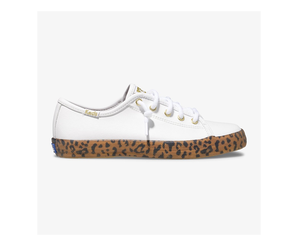 Πανινα Παπουτσια Παιδικα - Keds Kickstart Leopard Foxing - Λευκα - OIRWN6954